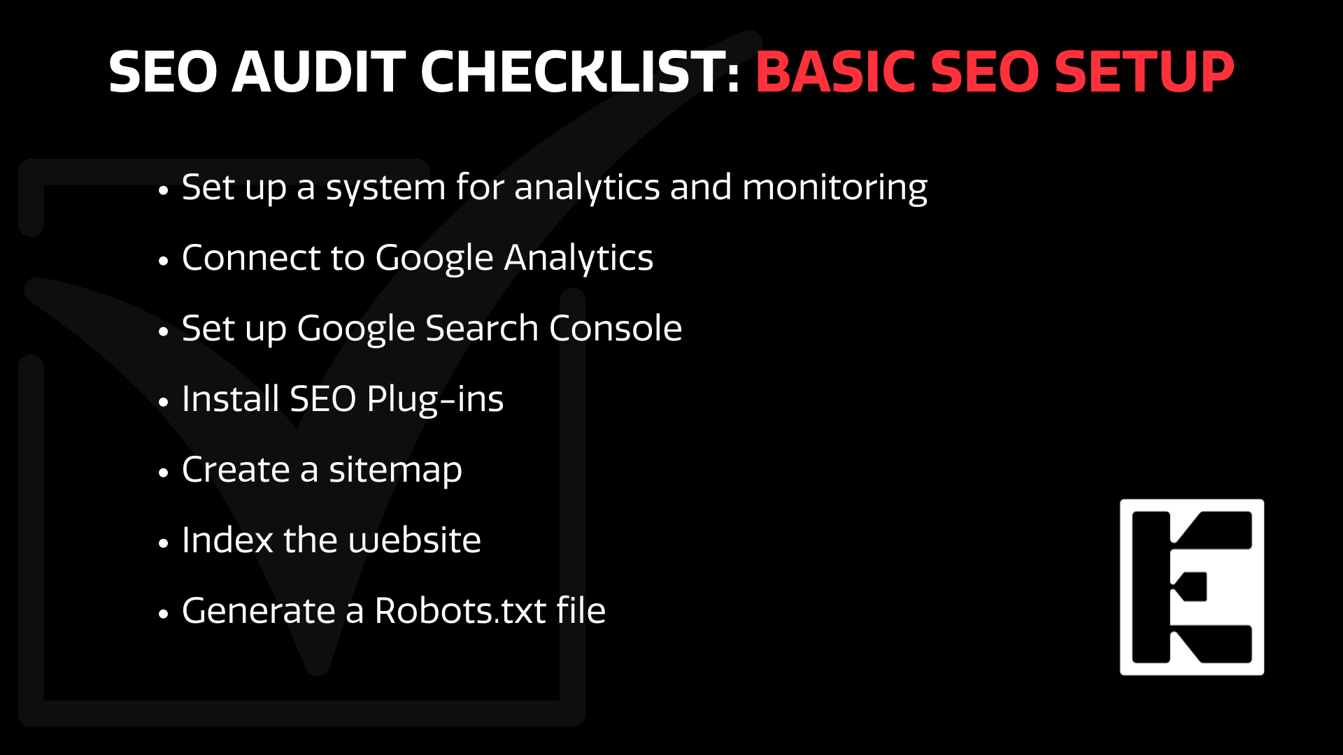 SEO set up checklist