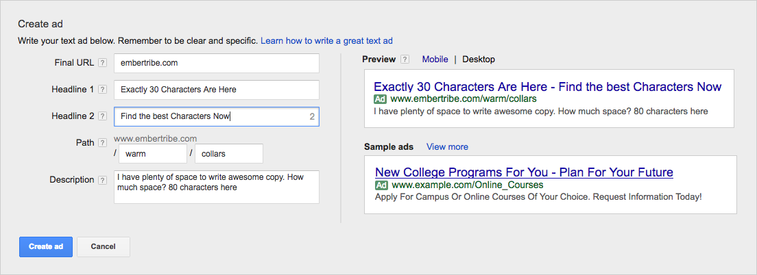 New Character Limit in Adwords
