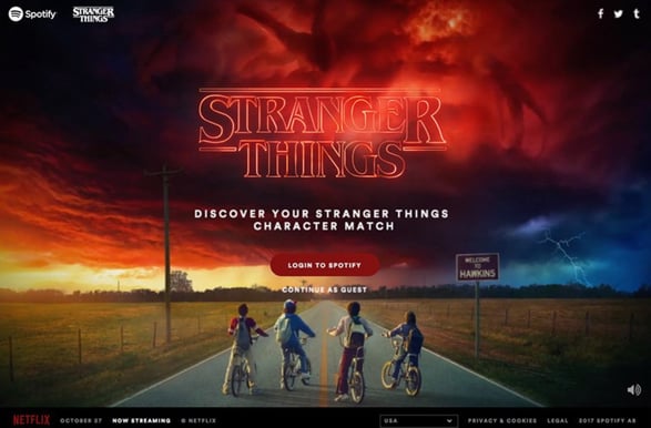 Stranger Things ad on Spotify homepage