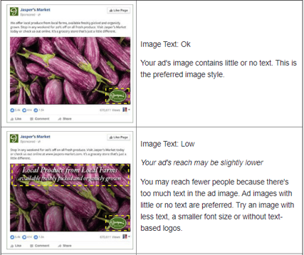Facebook Screenshot of preferred image text styles
